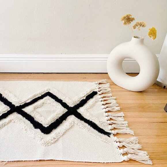 Nordic Boho Geometric Tufted Rug – Ivory & Black - 24” x 36” - Picture 5 of 8